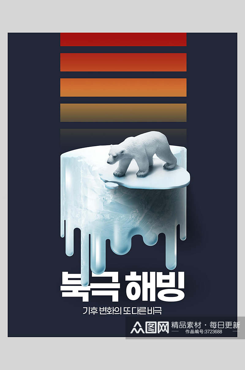 韩文创意北极熊环境环保自然灾害保护海报素材