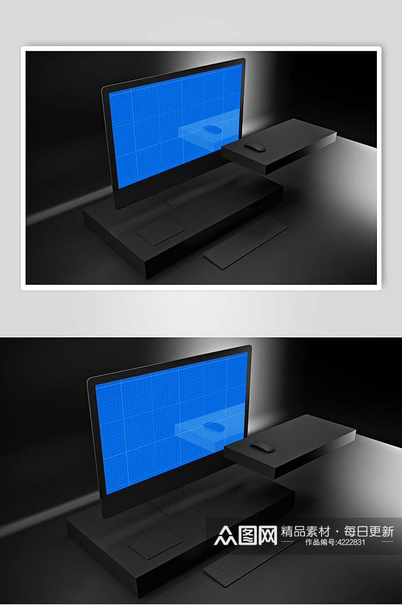 电脑长方形立体黑色办公用品样机素材