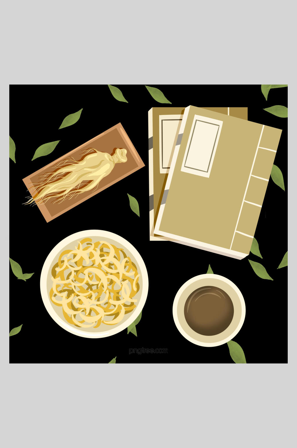 简约大气书籍手绘中医药材插画素材