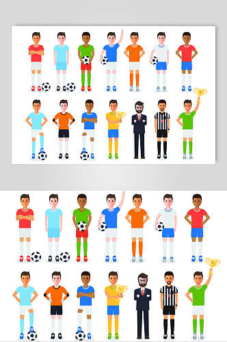 足球扁平化男女体育运动插画矢量素材