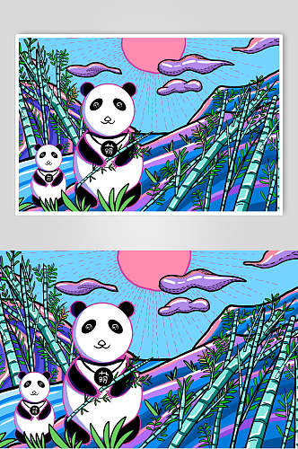 创意熊猫街头嘻哈插画