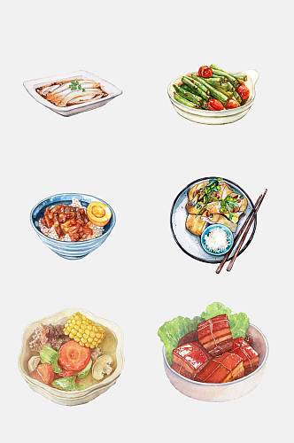 食品水彩手绘中式菜品免抠素材
