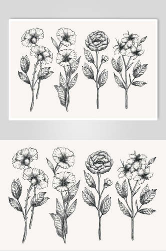 灰色水彩植物花卉手绘矢量素材