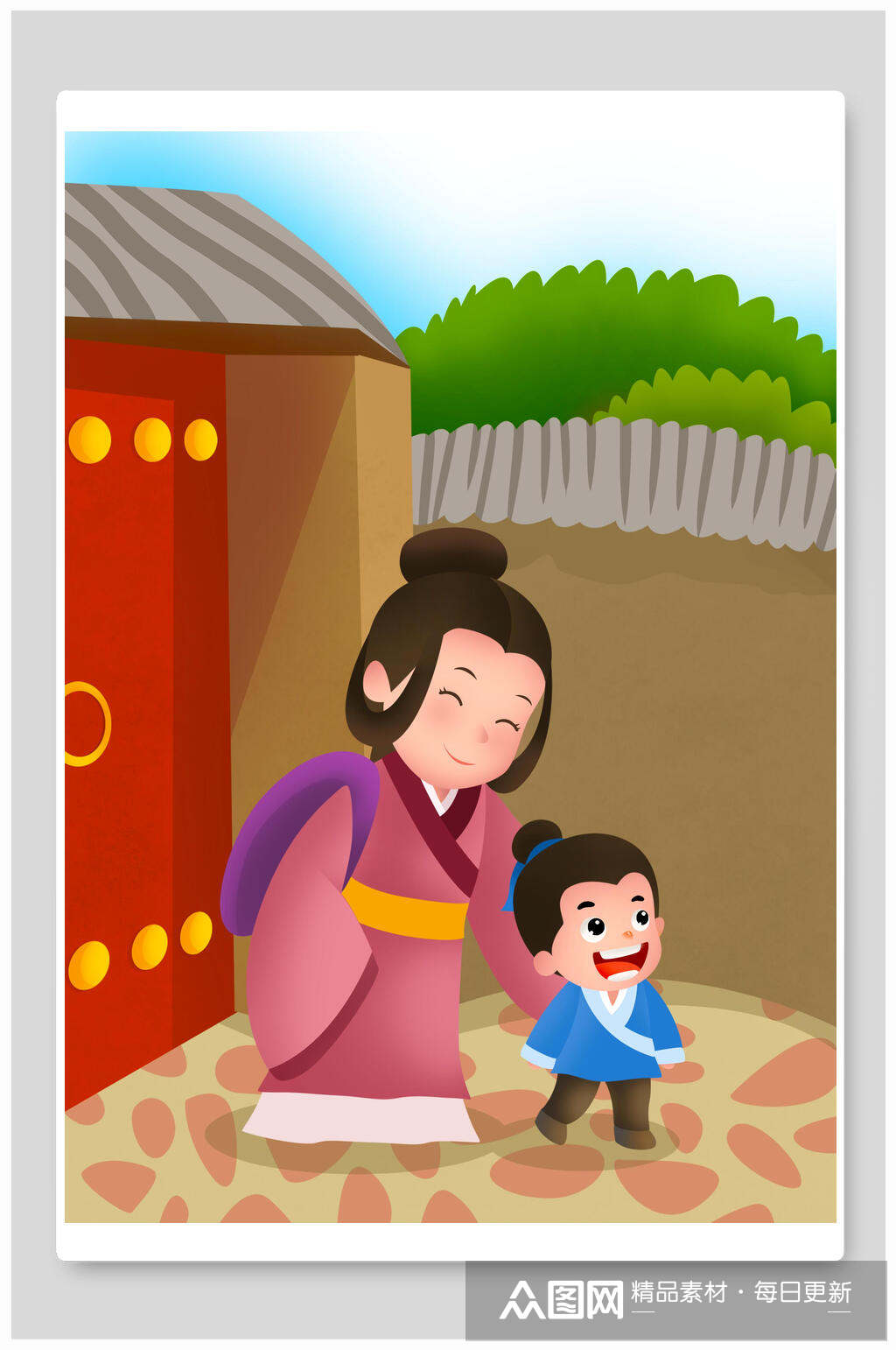 众图网独家提供孟母三迁古代成语故事插画素材免费下载,本作品是由鱼