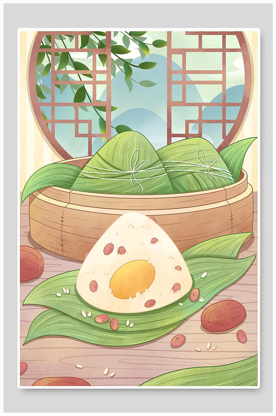 扁平风咸鸭蛋粽子端午节插画