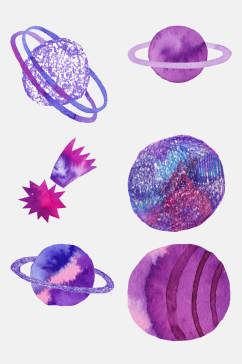 高端唯美水彩紫色梦幻宇宙星球免抠素材
