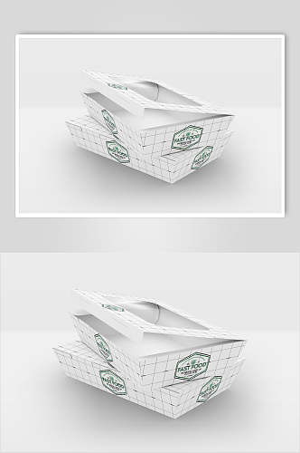 线条绿白清新创意大气快餐包装样机