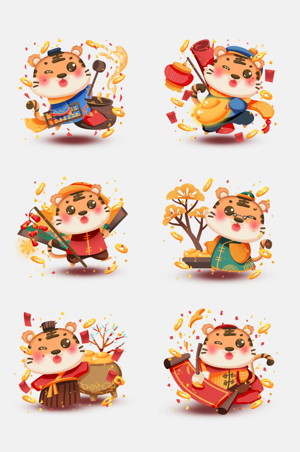 时尚红金卡通虎年新年免抠素材素材