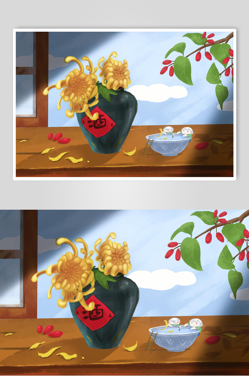 高端创意时尚菊花酒街头嘻哈插画素材