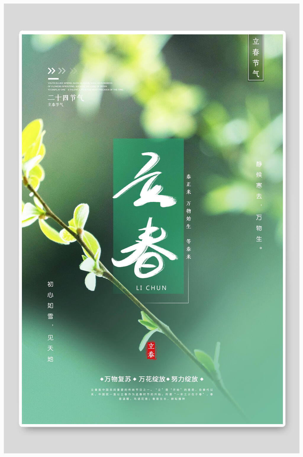 时尚绿色立春节气宣传海报素材