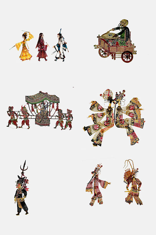 中国风复古国潮皮影戏服饰人物免抠设计素材