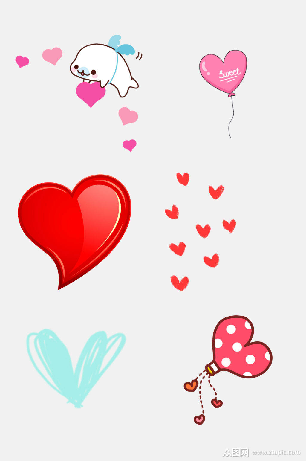 时尚唯美卡通心形爱心免抠素材素材