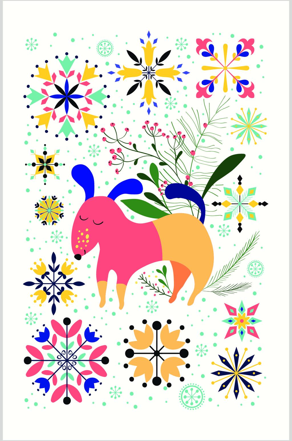 七彩动物主题插画矢量素材素材