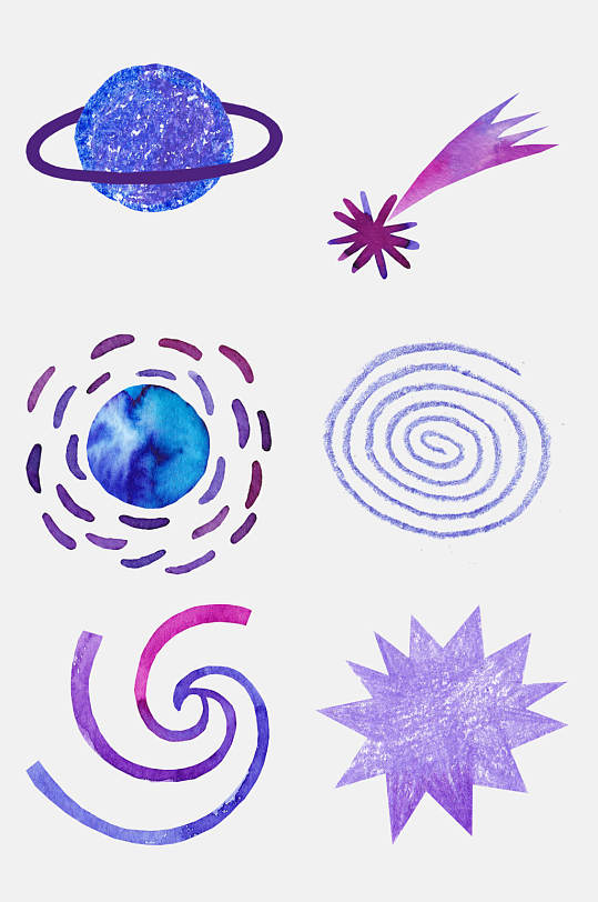 水彩紫色梦幻宇宙星球星空免抠素材