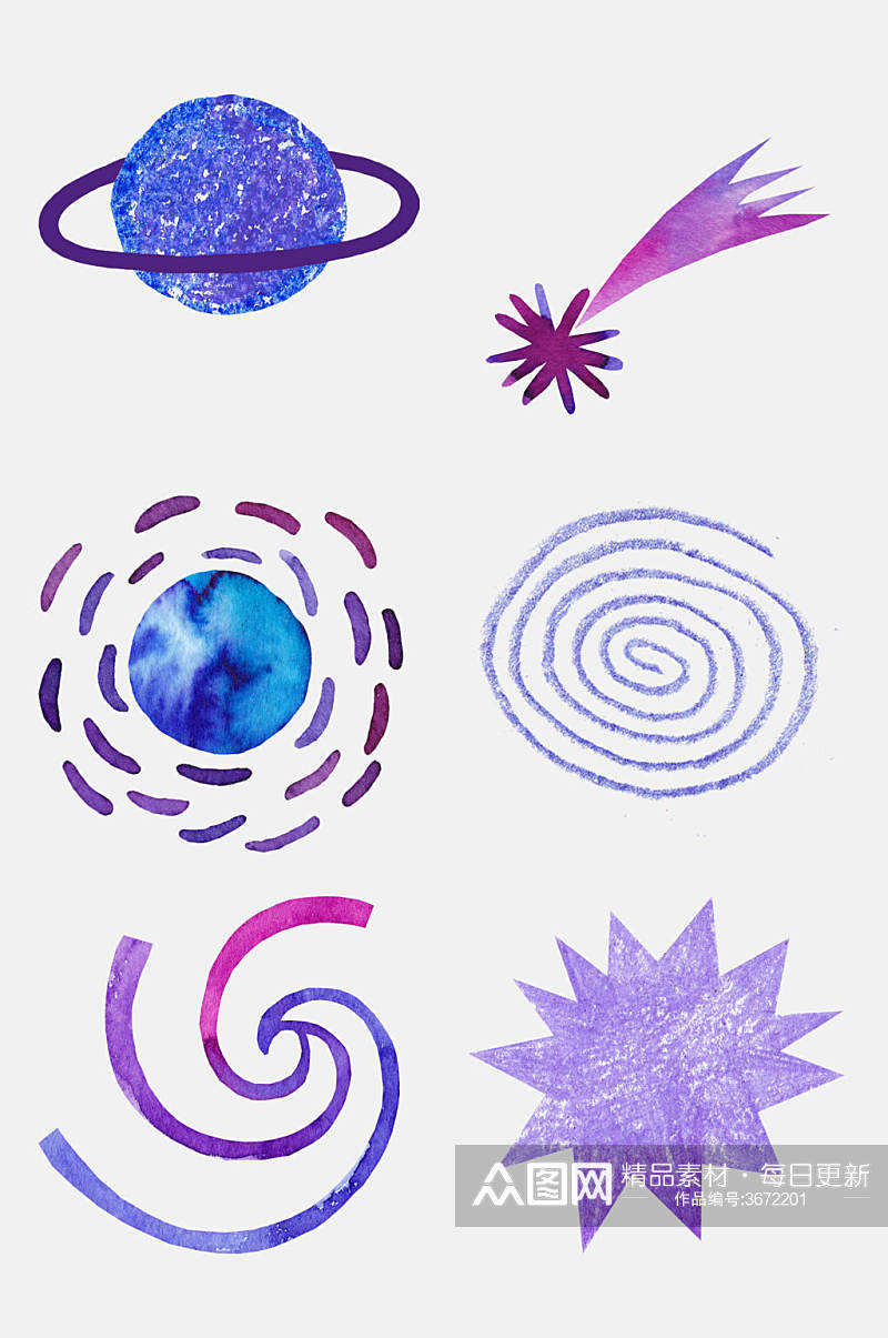 水彩紫色梦幻宇宙星球星空免抠素材素材