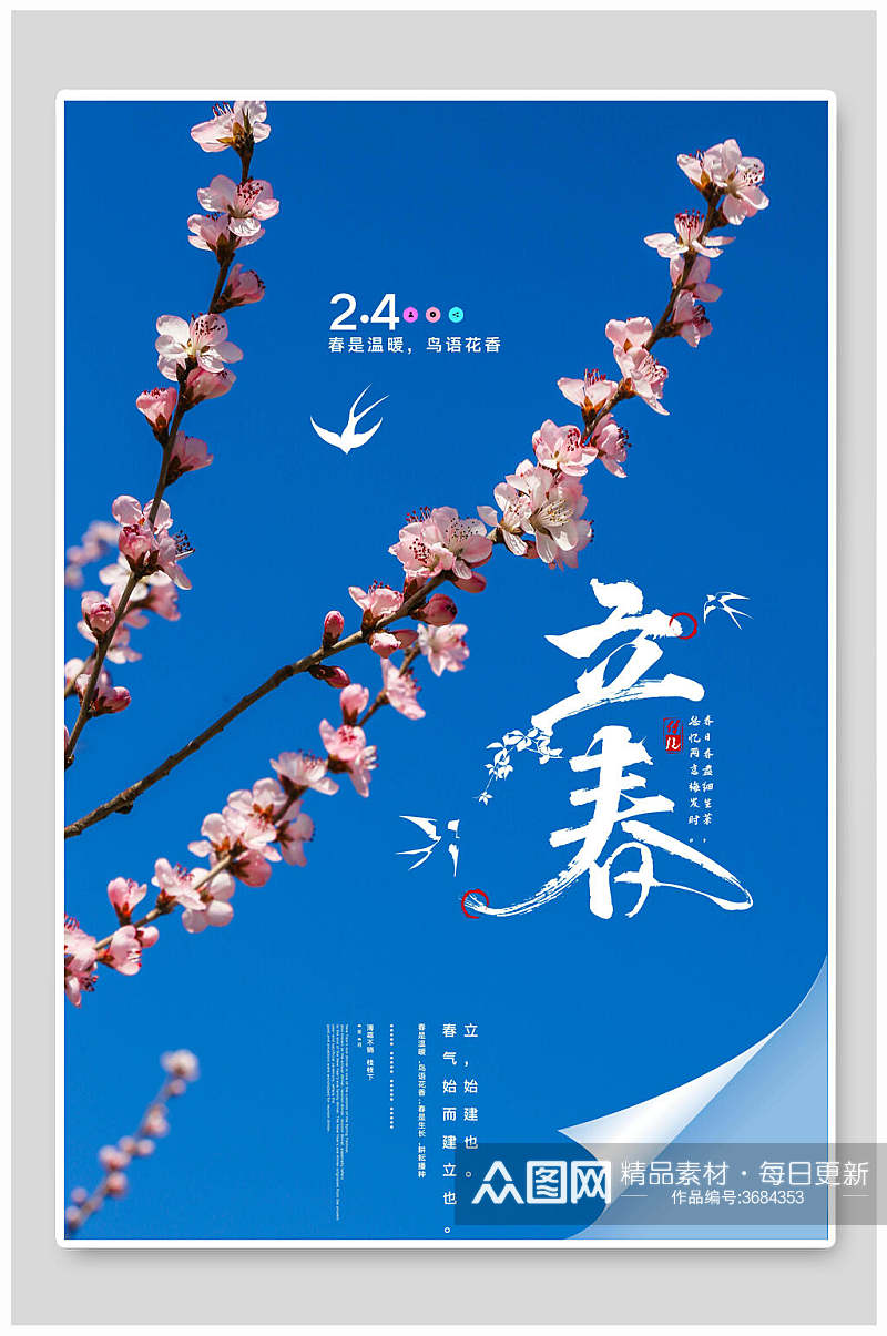 粉蓝色花卉立春节气海报素材