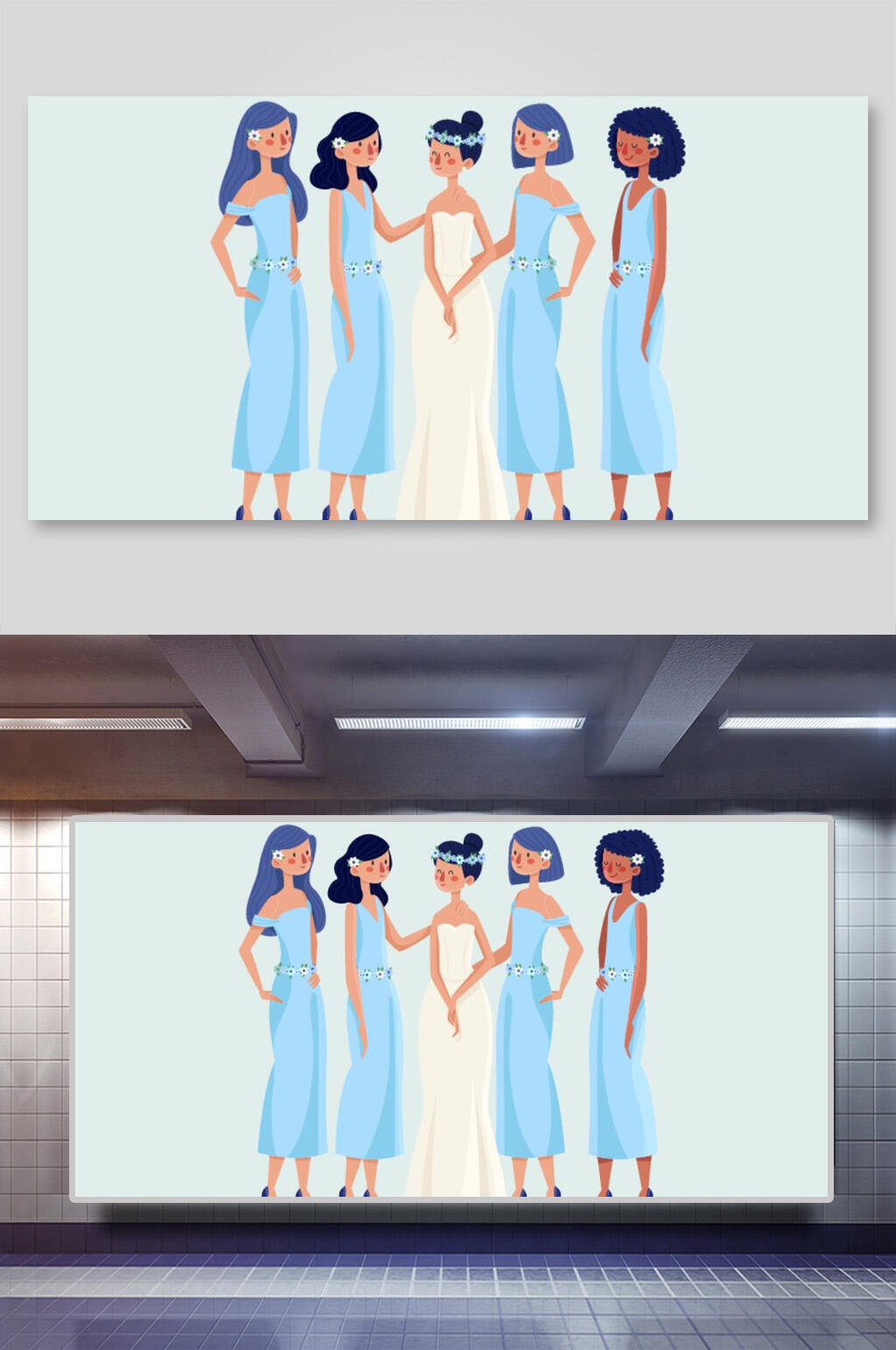 简约大气新娘伴娘婚礼矢量插画素材