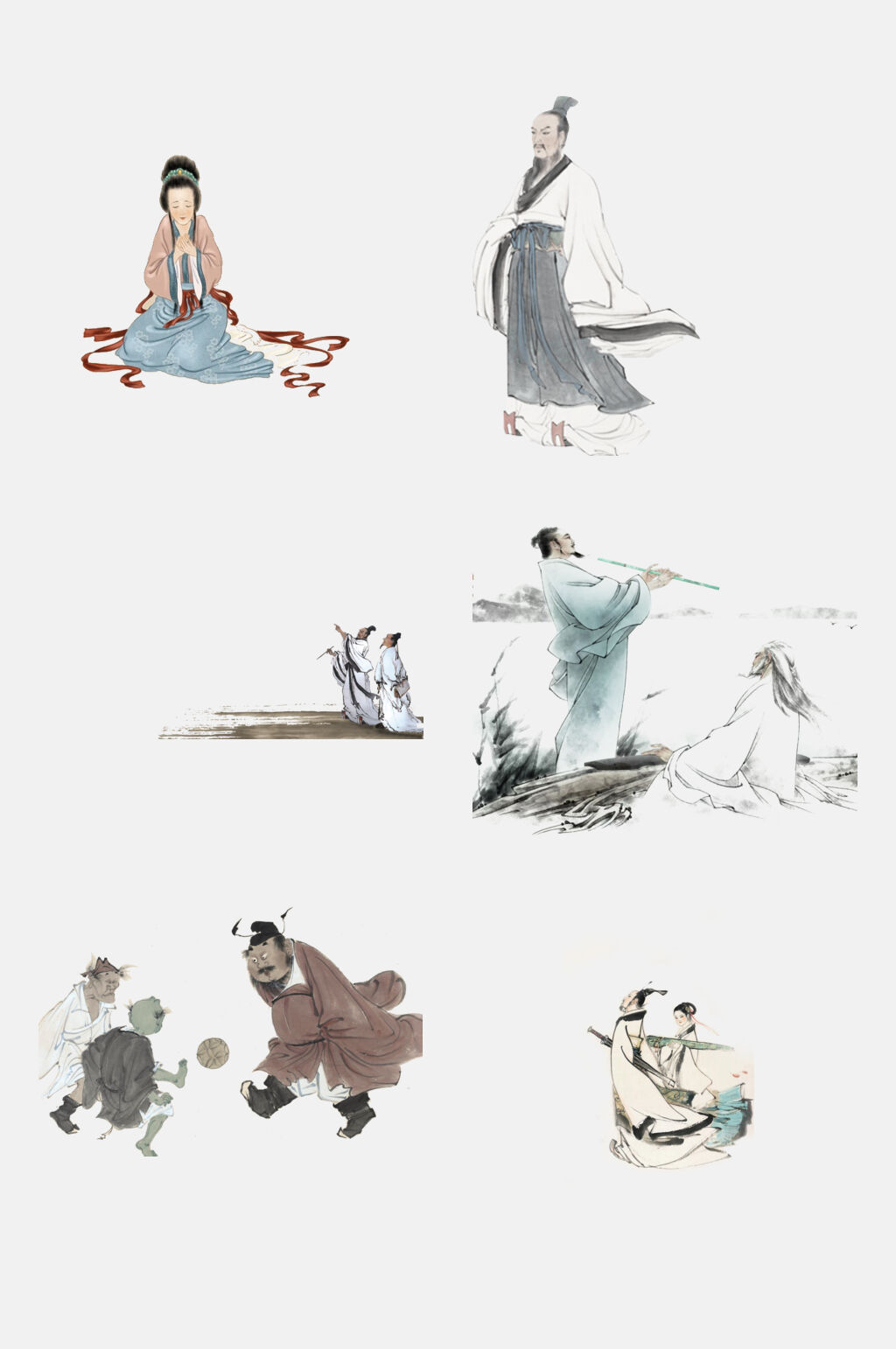 高端水墨风传统古代名人名画免抠素材素材