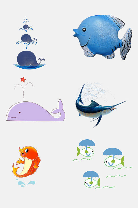 清新卡通可爱鱼类免抠素材卡通可爱海洋生物海豚可爱手绘动漫卡通素材