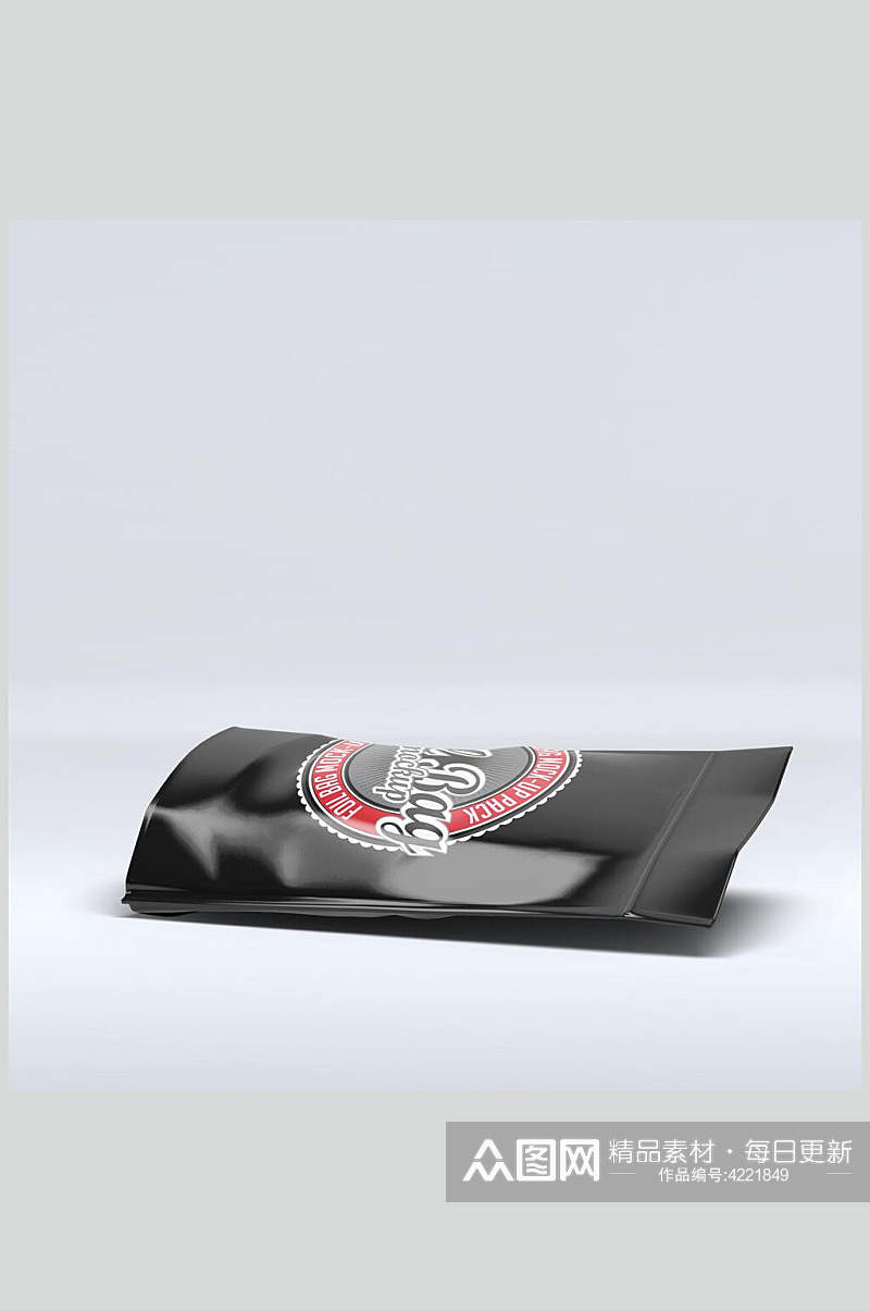 黑蓝英文创意膨化食品包装袋样机素材