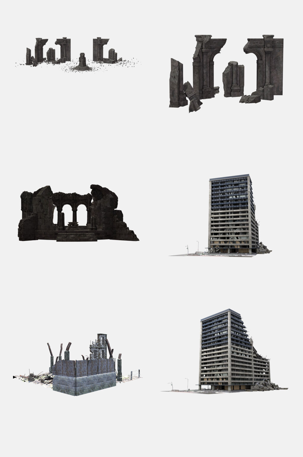 灰色大气废墟建筑免抠素材素材
