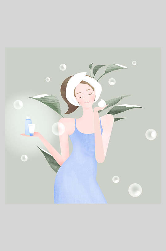 唯美大气护肤你才行人物美妆插画