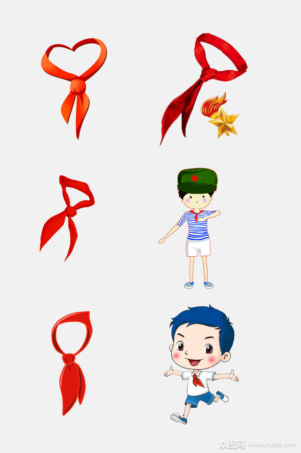 简约卡通红领巾少年免抠素材素材