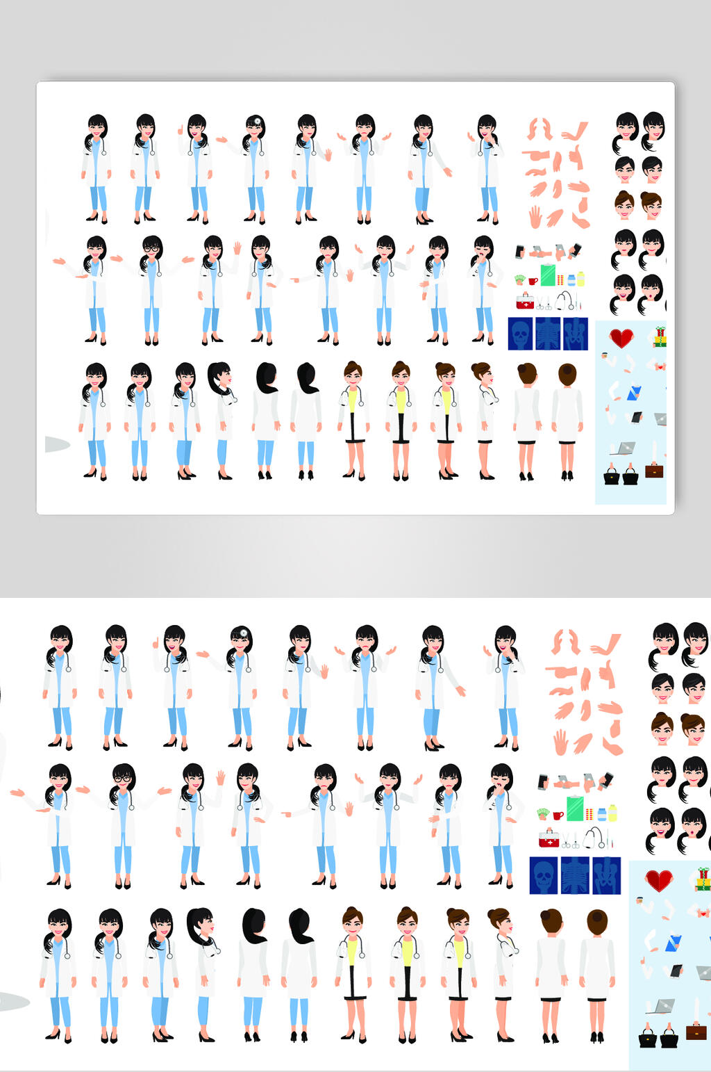 白底卡通女医生医生护士插画矢量素材素材
