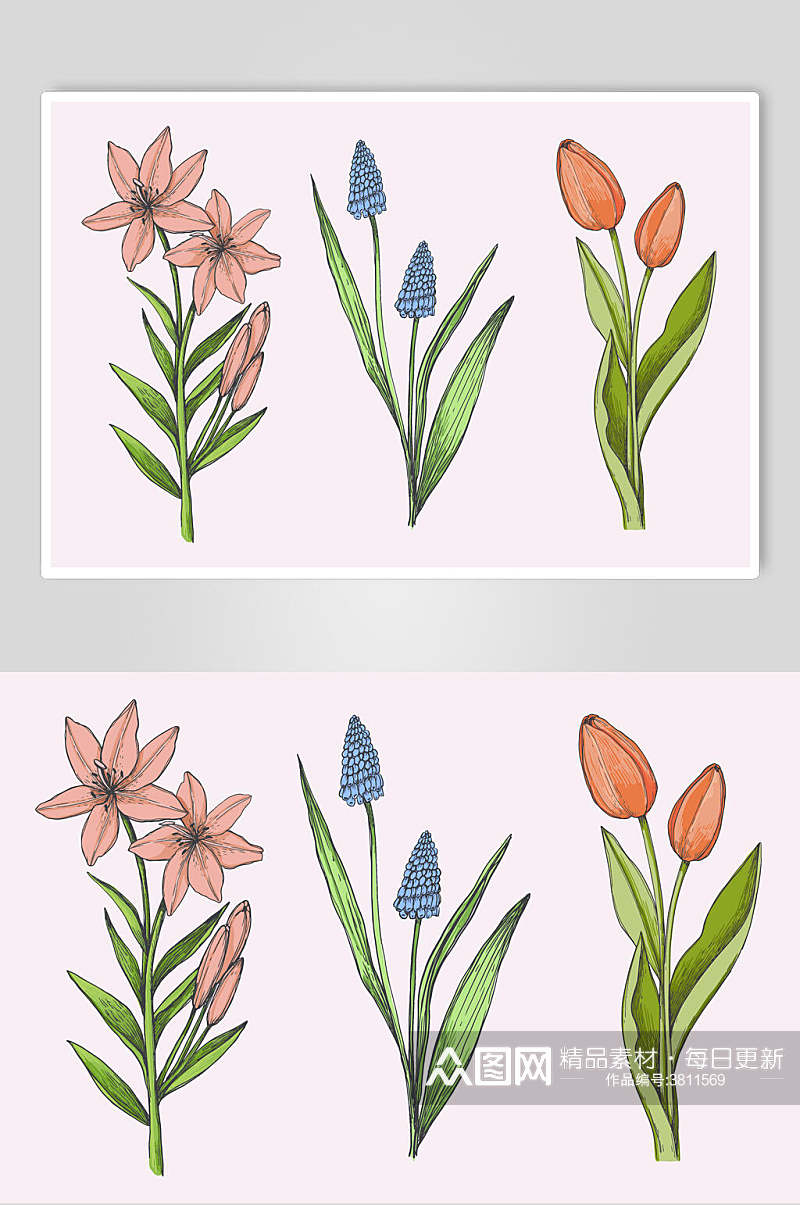 小清新创意水彩植物花卉手绘矢量素材素材