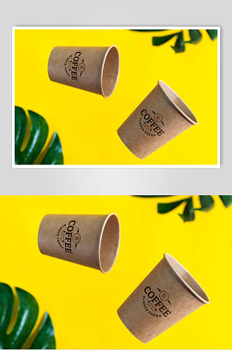 杯子英文植物黄咖啡奶茶杯贴图样机