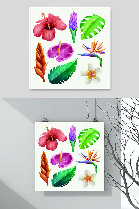 炫彩时尚水彩植物花卉手绘矢量素材