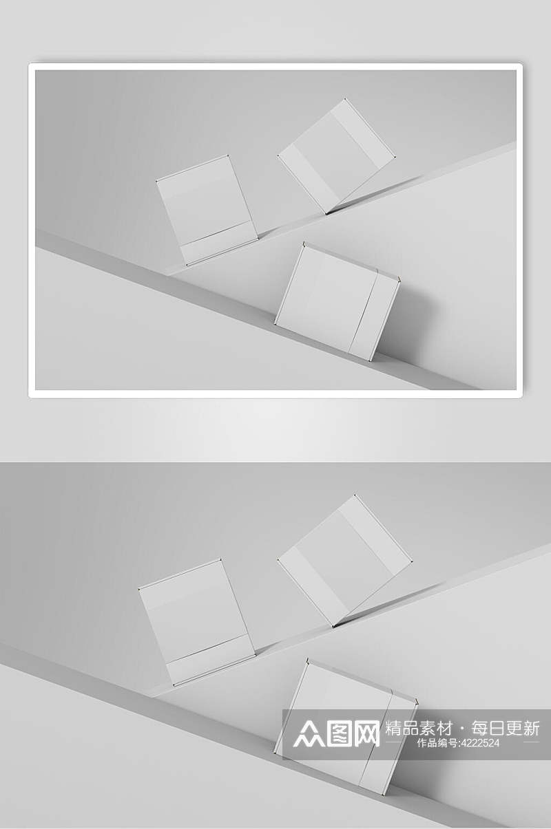 方形简约展台时尚白膜盒子场景样机素材