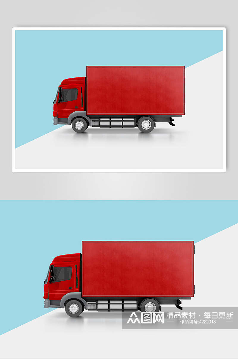 蓝红货车创意大气车身贴纸设计样机素材