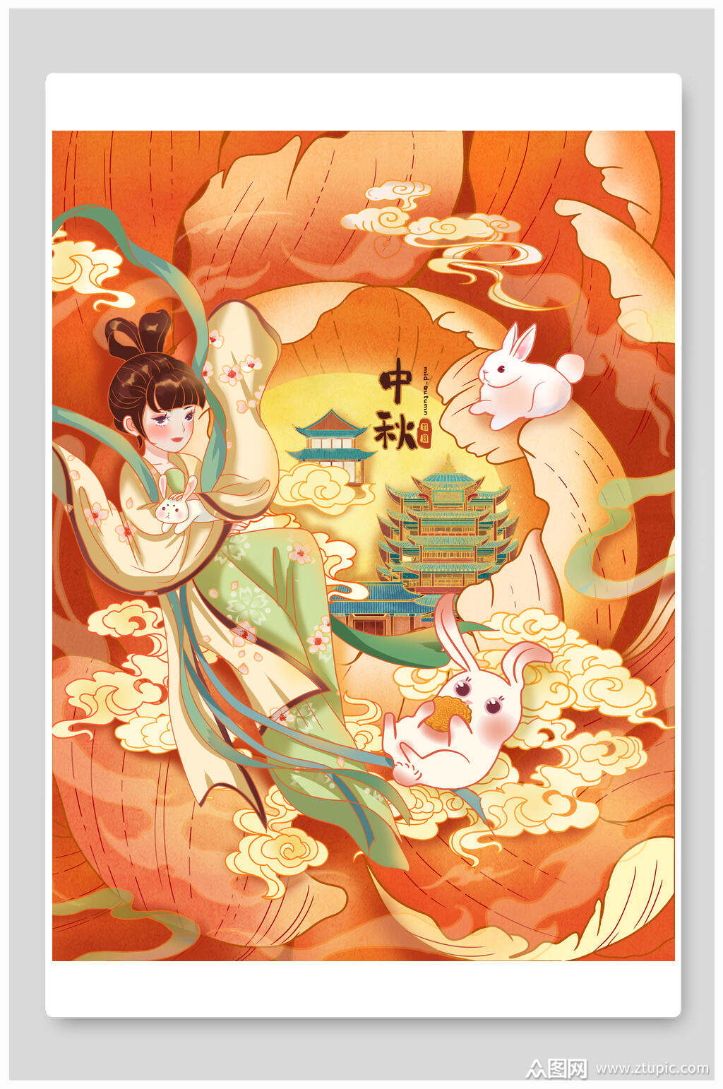 新中式中秋节卡通插画素材