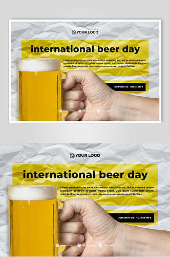 手拿啤酒饮品宣传海报