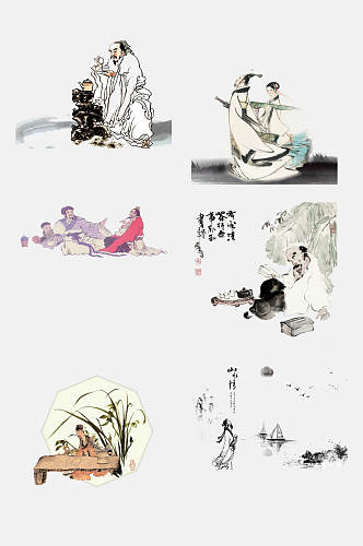 中国风古风传统古代名人名画免抠素材