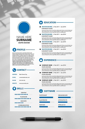蓝色英文个人简历PSD模板