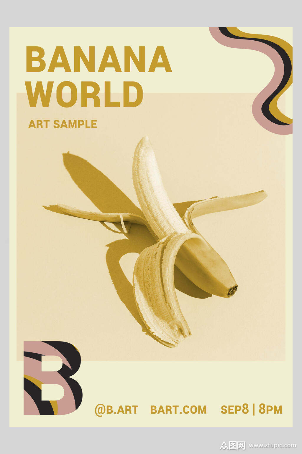 黄色剥皮香蕉概念海报模板下载-编号3712134-众图网