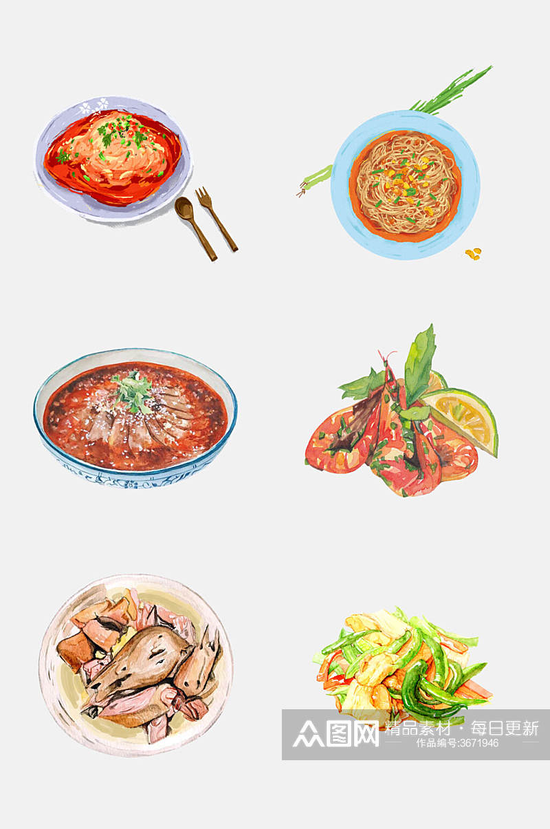 新鲜食品水彩手绘中式菜品免抠素材素材