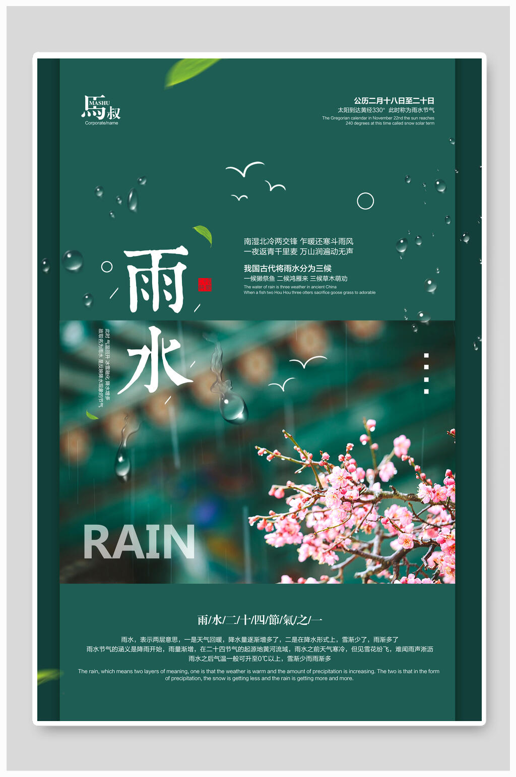 时尚雨水二十四节气海报素材