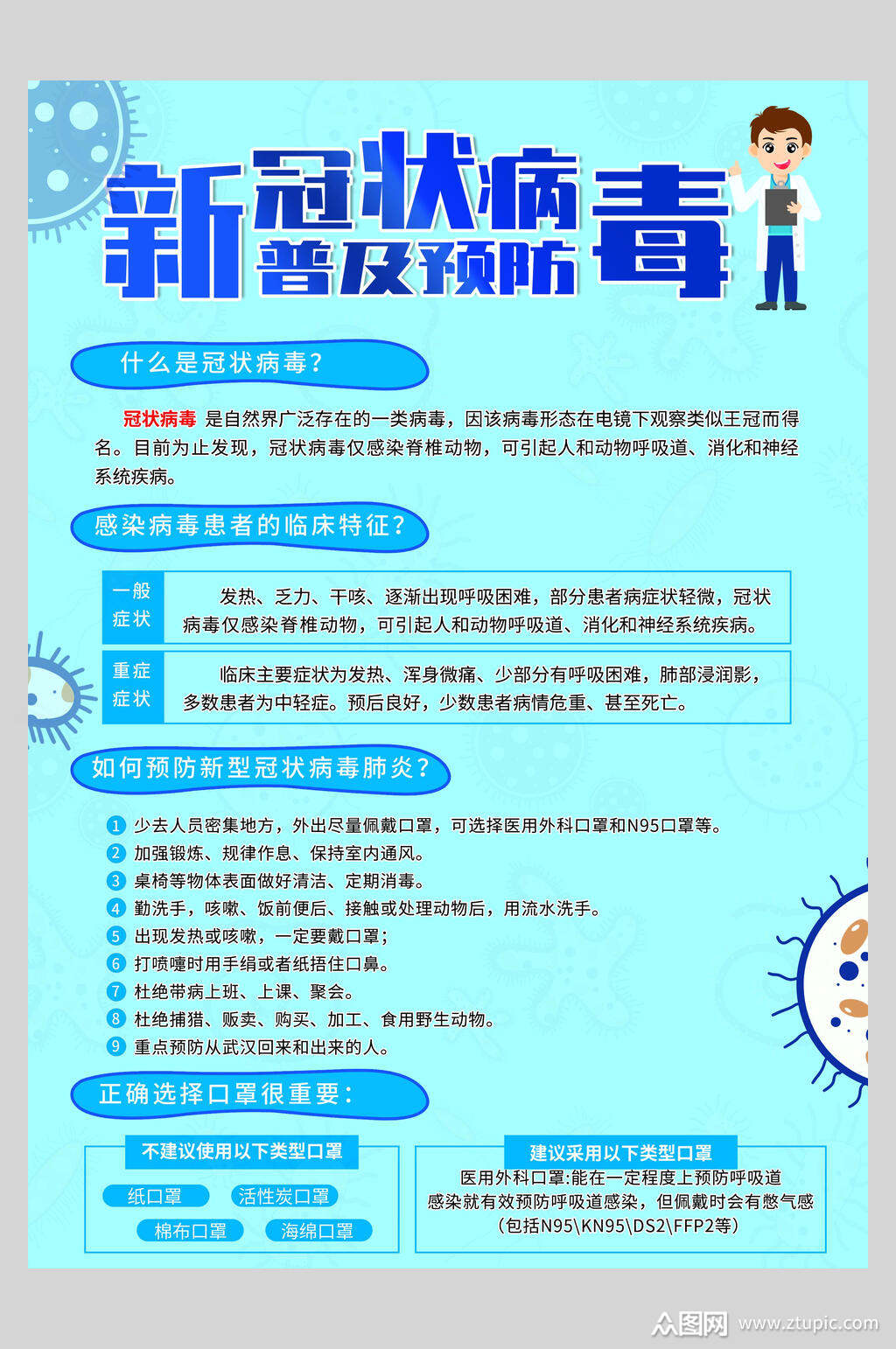 新型冠状病毒普及预防病毒海报素材