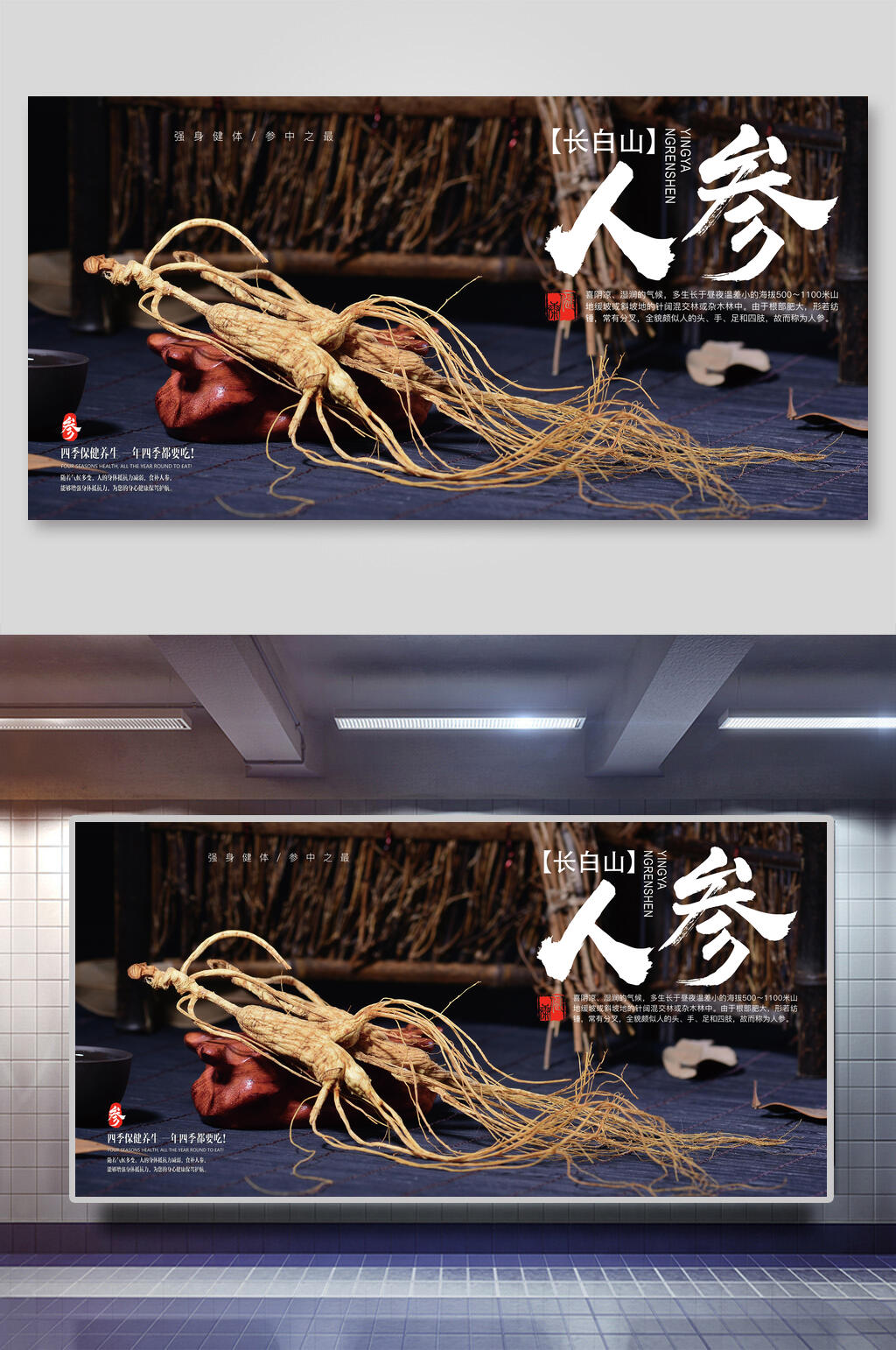 长白山高档食材人参促销宣传展板素材