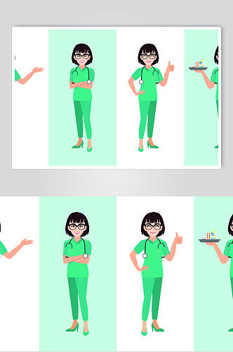 绿色医生护士插画矢量素材