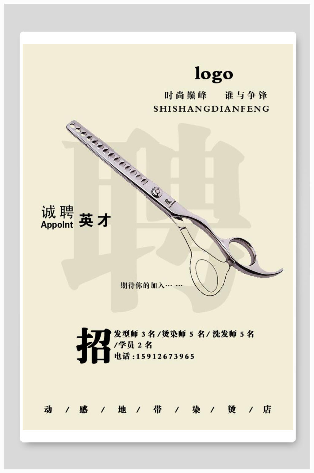 简欧白银剪艺招聘宣传海报素材