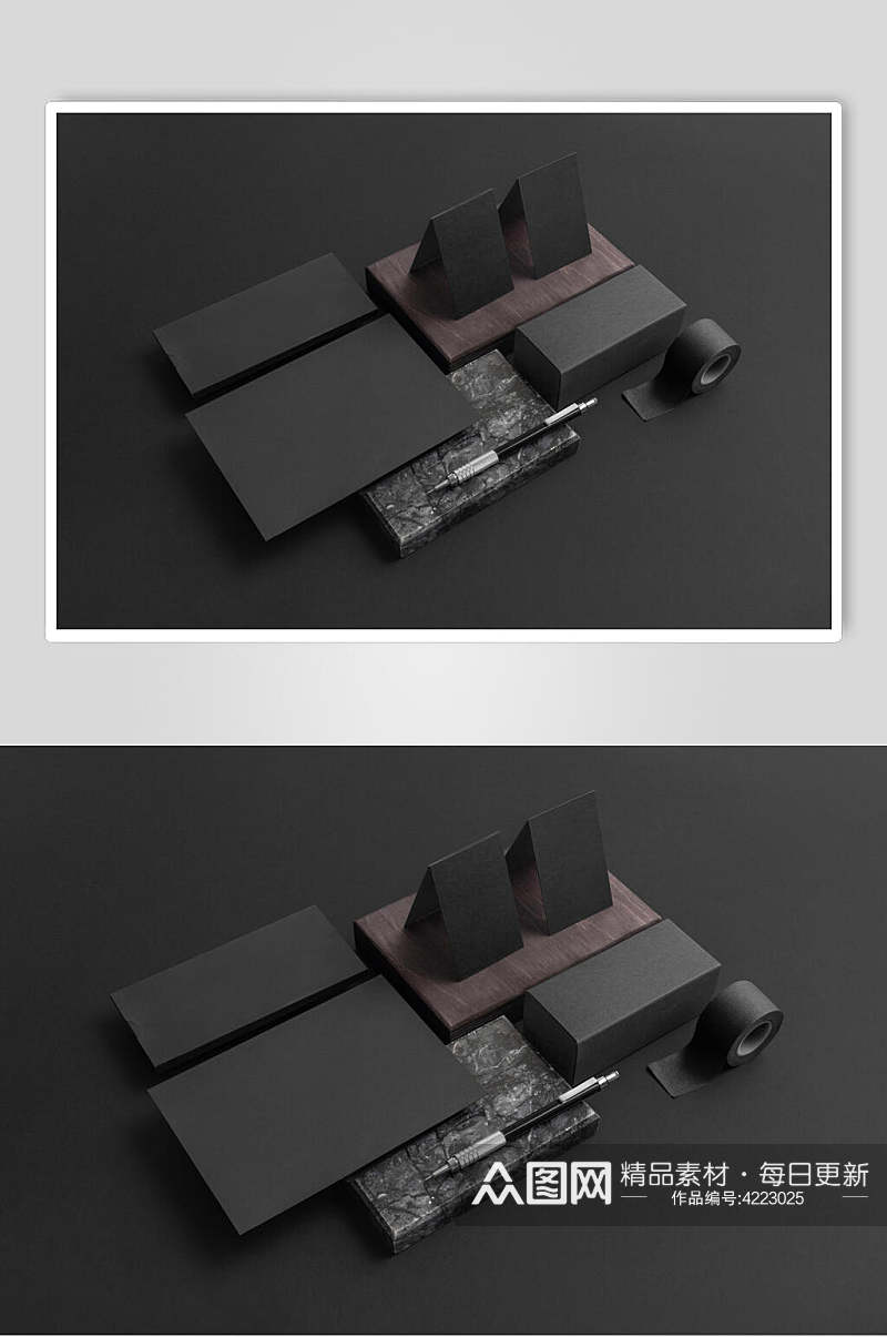 长方形中性笔黑色办公用品样机素材