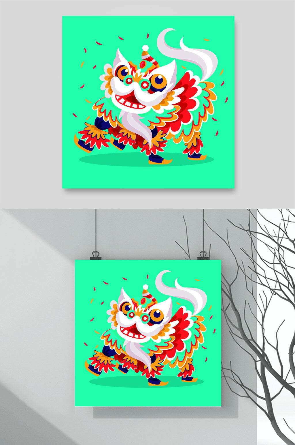 青色新年春节矢量素材素材