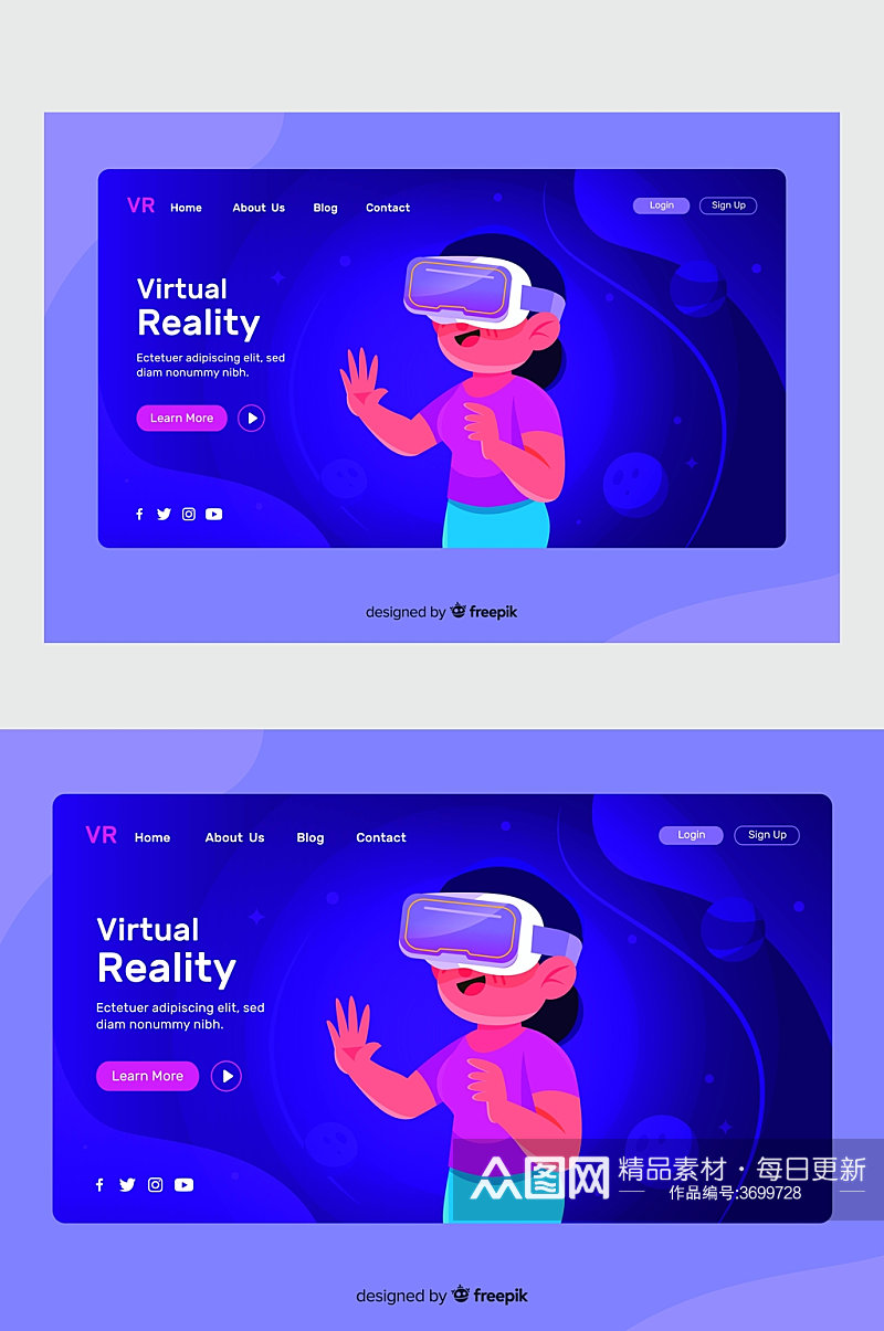 创意VR眼镜扁平插画风UI界面设计素材