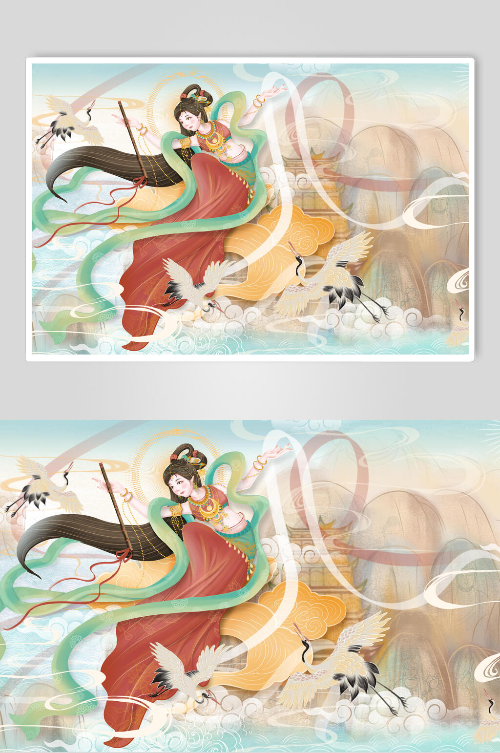 高端创意仙鹤祥云国潮敦煌插画素材