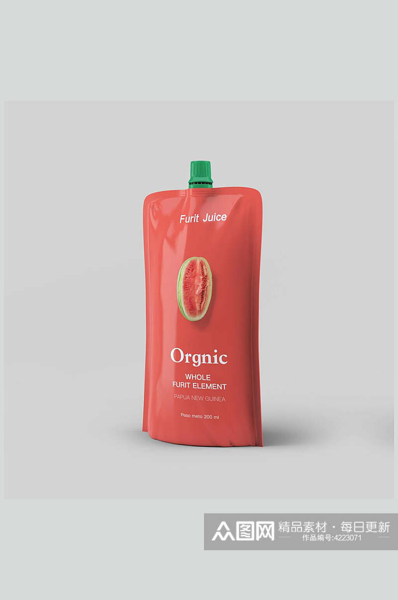 红袋子饮料果汁果蔬塑料瓶包装样机素材