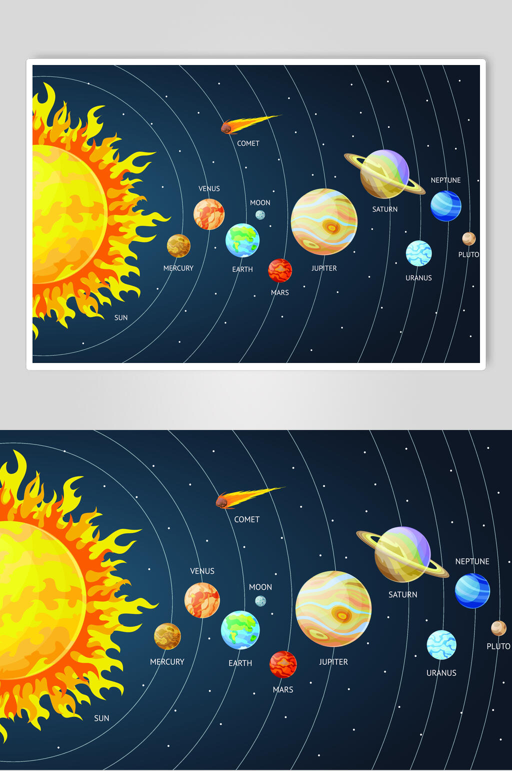 太阳火箭太空插画矢量素材